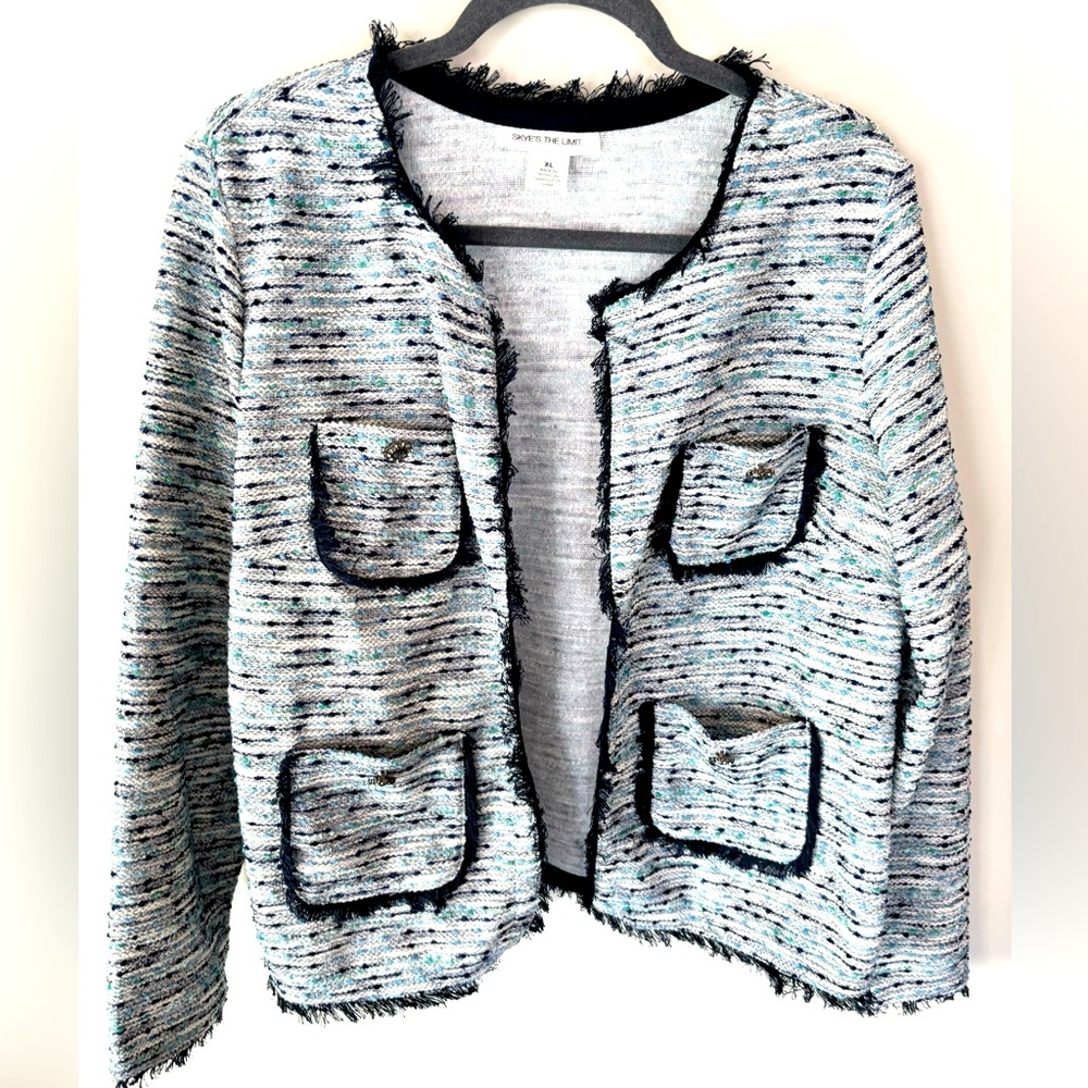 Skye’s The Limit blue tweed open stretch jacket size XL